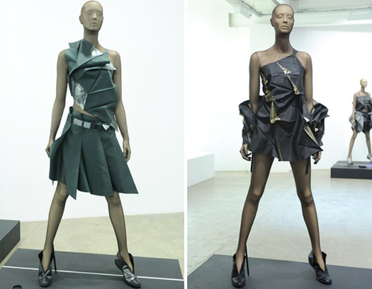Dresses from Issey Miyake's 132 5 collection, on view in Paris